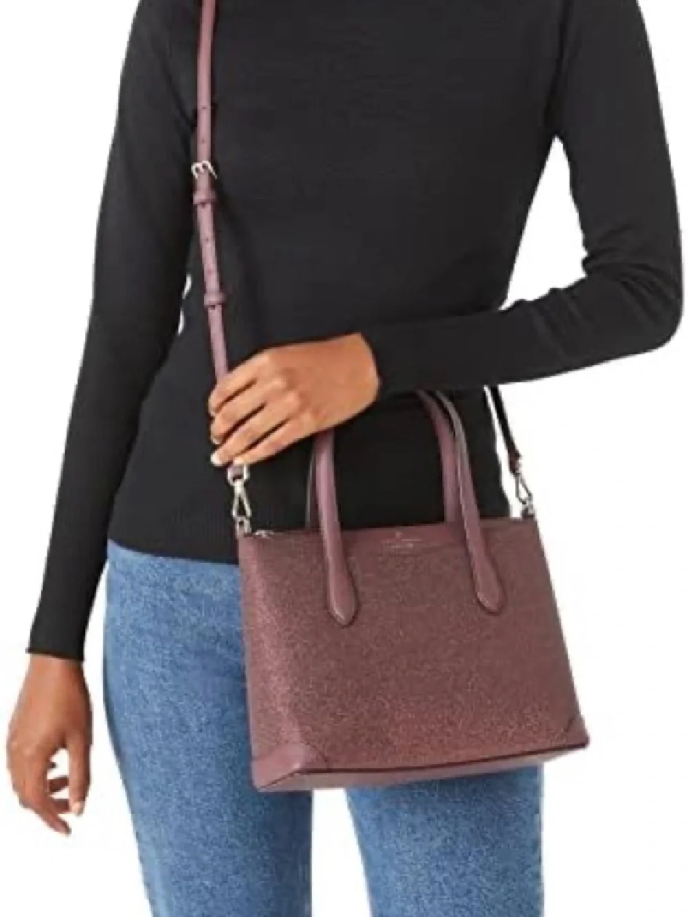 Kate Spade NWT Shimmy glitter deep plum medium satchel crossbody